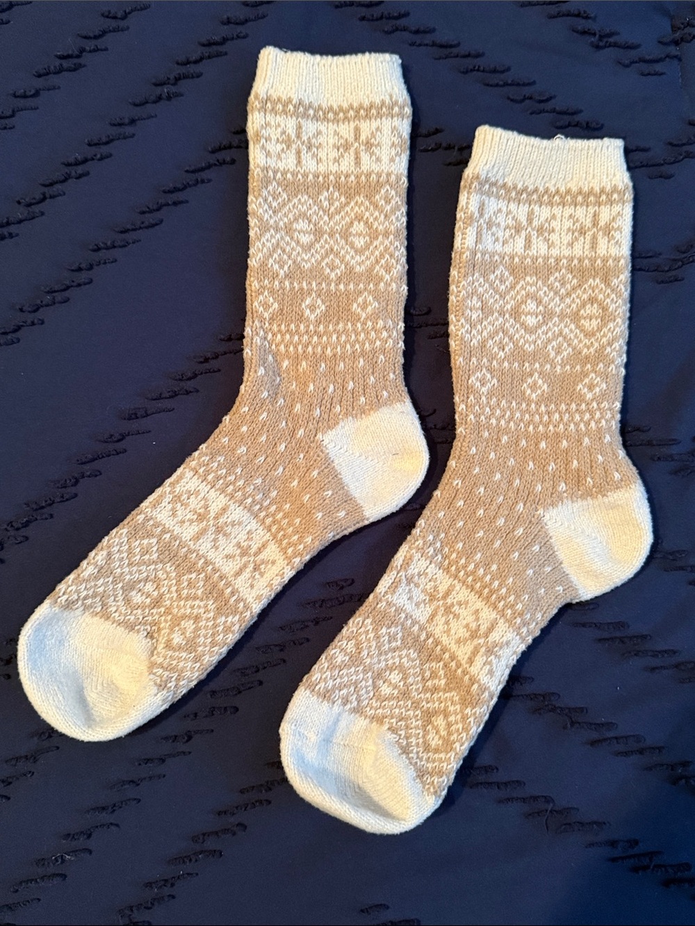 Classic Fair Isle Crew Socks - Cream & Beige